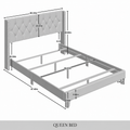 Queen dimensions | Light Gray wingback bed with measured height width and rail clearances