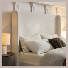 Headboard detail | Close view of the Grevane Kerrera Upholstered Wingback Bed headboard