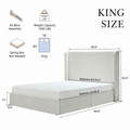 King measurements | Ivory canvas wingback bed with width, height and length callouts