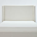 Headboard detail | Straight-on view of the ivory canvas weave and squared wings