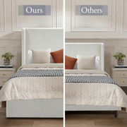 Frame comparison | Full-height upholstered base and raised-leg frame shown side by side