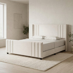 Room | The Grevane Kintail Velvet Channel Tufted Bed in a bedroom