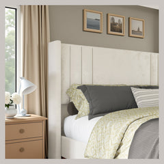 Headboard detail | Close view of the Grevane Kintail Velvet Channel Tufted Bed headboard