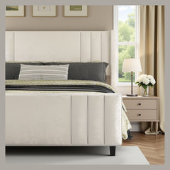 Frame detail | Close view of the Grevane Kintail Velvet Channel Tufted Bed legs and rails