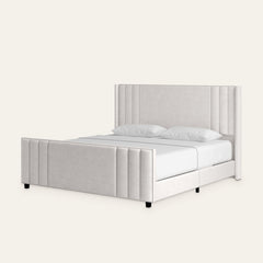 Angle | Three-quarter view of the Grevane Kintail Velvet Channel Tufted Bed