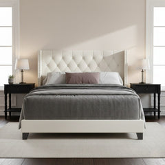Room | The Grevane Lingay Upholstered Tufted Bedroom Set in a bedroom