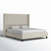 Studio angle | Left three-quarter view of Cream corduroy wingback platform bed