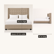 Dimensions | Queen bed 67.8 inches wide, 87 inches long, and 54.3 inches high