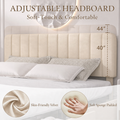 Adjustable headboard | Beige velvet channels shown at 40 and 44 inch settings