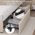 Drawer capacity | Beige upholstered drawer with 27.4 by 16.9 by 4.7 inch storage