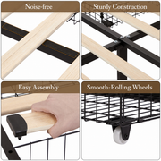 Frame details | Slat padding, steel support, assembly lock and rolling wheel