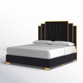 Studio angle | Black velvet stepped platform bed from the right