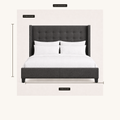 Dimensions | Queen overall width and height diagram for the charcoal wingback bed