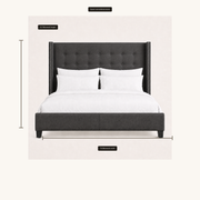Dimensions | Queen overall width and height diagram for the charcoal wingback bed