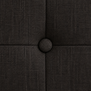 Linen-look detail | Dark charcoal cross-hatch weave and a covered button on the tufted headboard