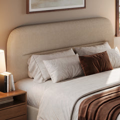 Headboard detail | Close view of the Grevane Portskerra Boucle Platform Bed headboard
