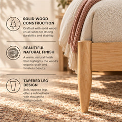 Frame detail | Close view of the Grevane Scalpay Solid Wood Boucle Bed legs and rails
