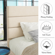 Padding detail | Cream three-panel headboard with soft upholstered surface