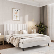 Upholstered Bed, King, Velvet Striped Headboard, White
