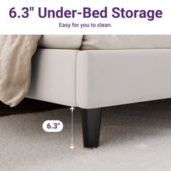 Frame detail | Close view of the Grevane Scarista Velvet Platform Bed legs and rails