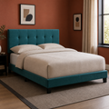Grevane Scarp Tufted Platform Bed styled in a bedroom, view 2