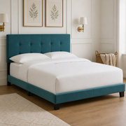 Grevane Scarp Tufted Platform Bed styled in a bedroom, view 3
