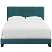 Grevane Scarp tufted platform bed in Sea Blue, straight-on studio view
