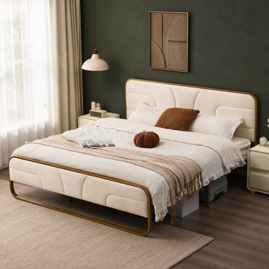 Grevane Shapinsay velvet tufted bed in a deep forest green bedroom