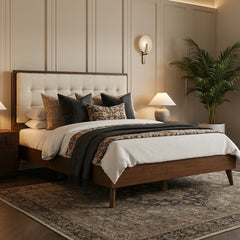 Angle | Three-quarter view of the Grevane Shuna Solid Wood Tufted Bed