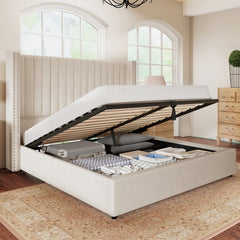 Angle | Three-quarter view of the Grevane Stronsay Wingback Storage Bed