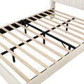 Grevane Sunart Low Profile Wingback Bed | untouched wooden slat and centre support detail, left angle