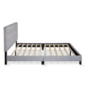 Side | Full Glacier gray bed frame and wood slat system on a white background