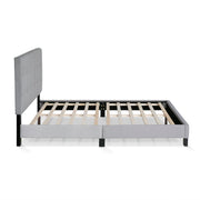 Opposite side | Full Glacier gray bed frame and slat support from the left