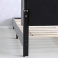 Headboard detail | Rear attachment hardware, support leg, and wood slats