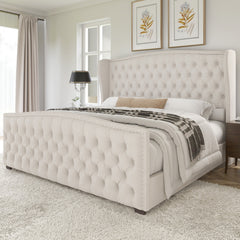 Angle | Three-quarter view of the Grevane Torridon Tufted Wingback Bed