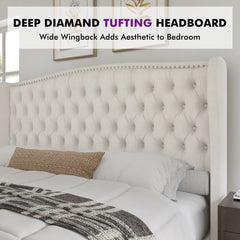Headboard detail | Close view of the Grevane Torridon Tufted Wingback Bed headboard