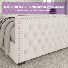 Frame detail | Close view of the Grevane Torridon Tufted Wingback Bed legs and rails