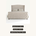 Size dimensions | cream velvet wingback bed with Queen, King and California King dimensions