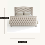 Dimensions | cream velvet wingback bed showing 61.0-inch width and 51.5-inch height