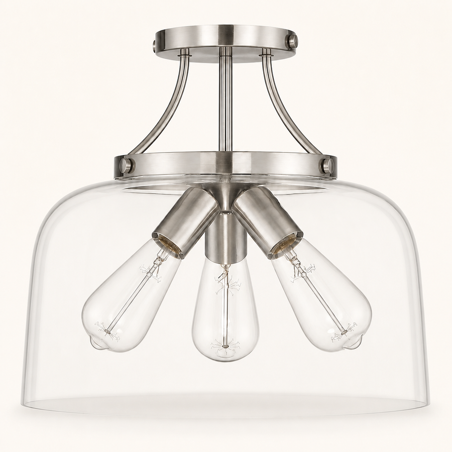 Front | studio front of the satin nickel frame and clear glass bell