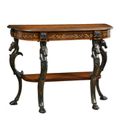Half Moon Table with Shelves and Horse Figurine Base in Brown