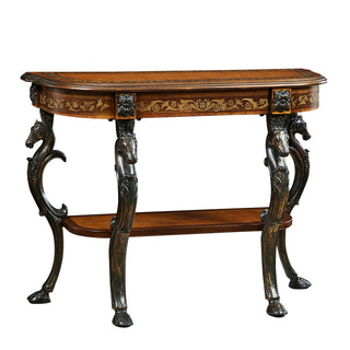 Half Moon Table with Shelves and Horse Figurine Base in Brown