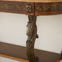 Half Moon Table with Shelves and Horse Figurine Base in Brown
