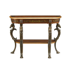 Half Moon Table with Shelves and Horse Figurine Base in Brown