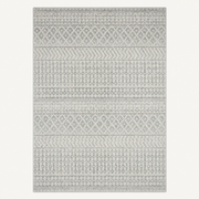 Flat lay | the rug laid fully flat, light gray, gray, and white geometric pattern