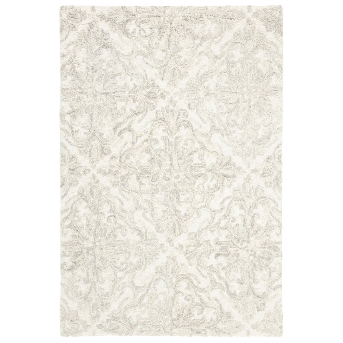 Hand Tufted Area Rug, 8 ft x 10 ft, Ivory Wool with High-Low Pile