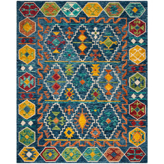 Hand Tufted Area Rug, 8' x 10', Navy and Gold Wool