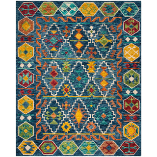 Hand Tufted Area Rug, 8' x 10', Navy and Gold Wool