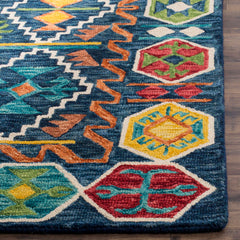 Hand Tufted Area Rug, 8' x 10', Navy and Gold Wool