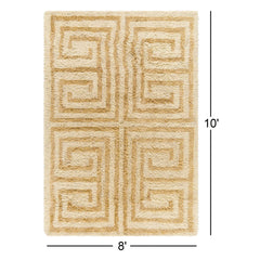 Hand Tufted Shag Area Rug, 8' x 10', Tan Wool with Canvas Backing